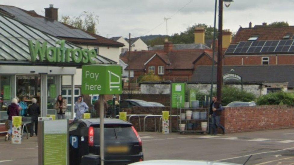 the car park at Waitrose supermarket in Monmouth