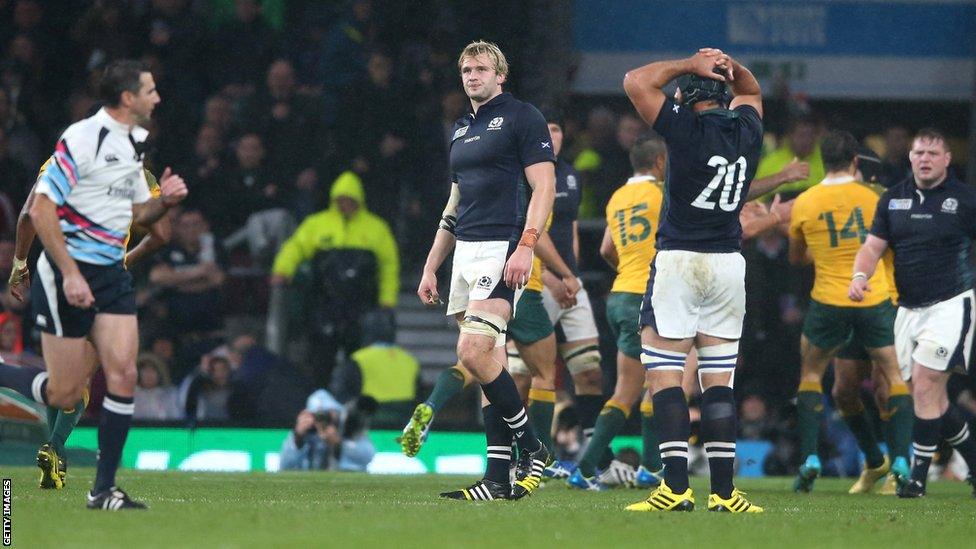 Scotland's World Cup ended in heartache as Australia kicked a controversial late penalty to win 35-34 at Twickenham