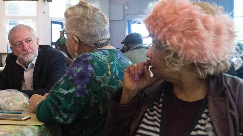 Jeremy Corbyn during a visit to a community group in south London