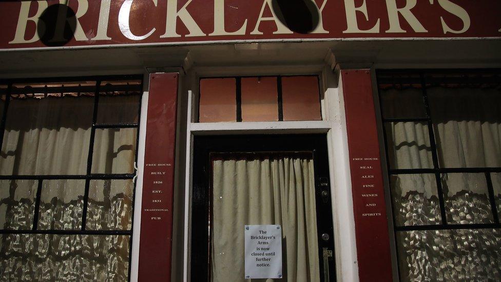 The Bricklayer's Arms pub in West Putney, London is pictured with a closed sign