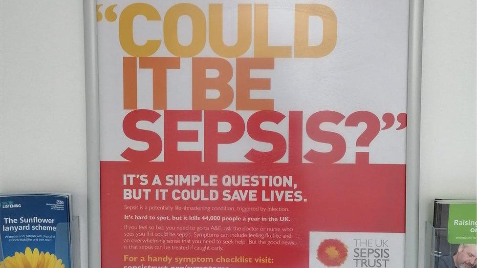 UK Sepsis Trust poster in a hospital