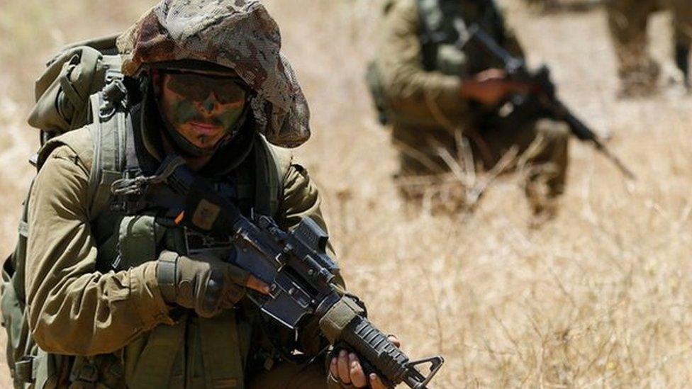 Israeli soldiers on a training exercise in the Golan Heights in June 2016