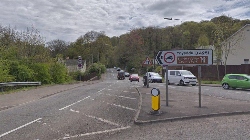 B4251 road heading towards Sirhowy Valley country park in Caerphilly county