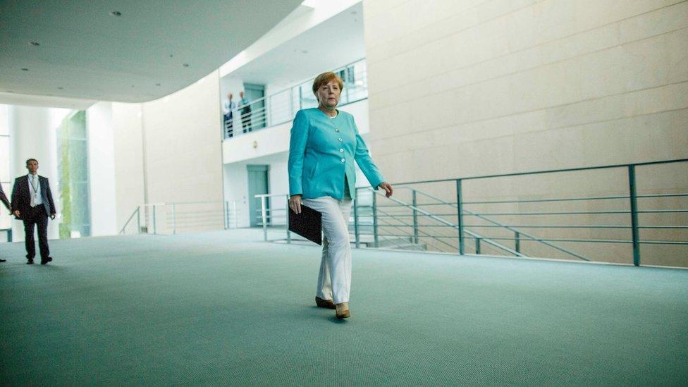 German Chancellor Angela Merkel arrives to speak to the media following the UK's referendum vote (June 24, 2016)