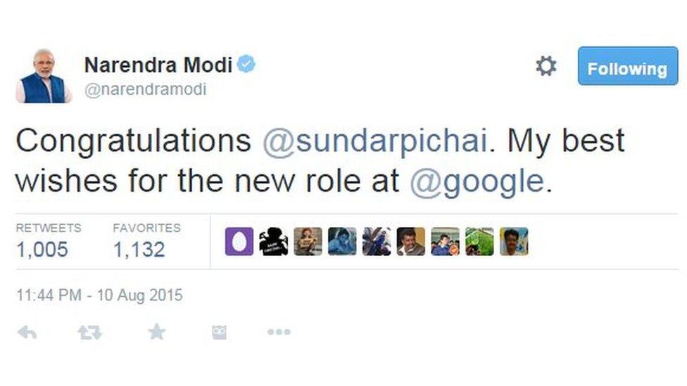 Congratulations @sundarpichai. My best wishes for the new role at @google.