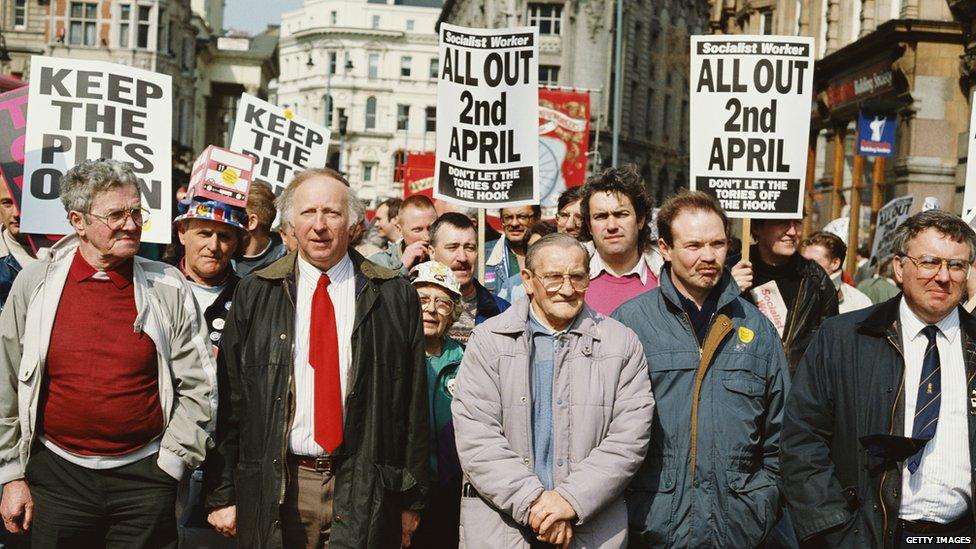 1992: Arthur Scargill leads march through London in protest at mine closures