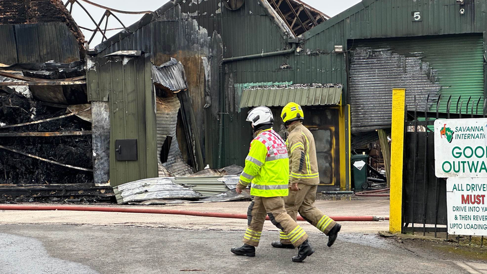 Firefighters at the scene of the blaze in Mansfield