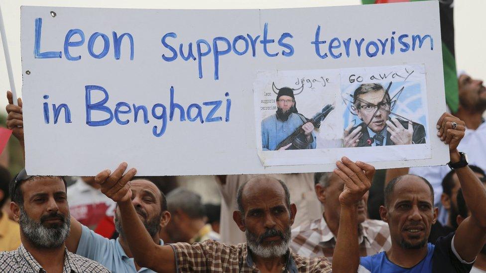 Protest against candidates for a national unity government proposed by UN envoy for Libya Bernardino Leon