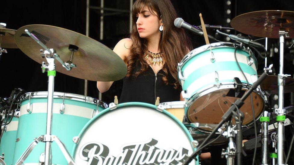 Lena Zawaideh playing drums