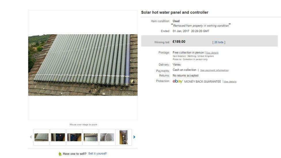 The solar panel listing on Ebay