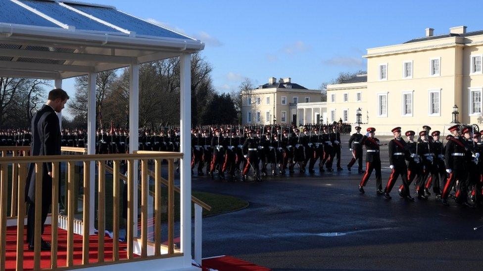 Prince Harry takes the salute at Sandhurst, 15 December 2017