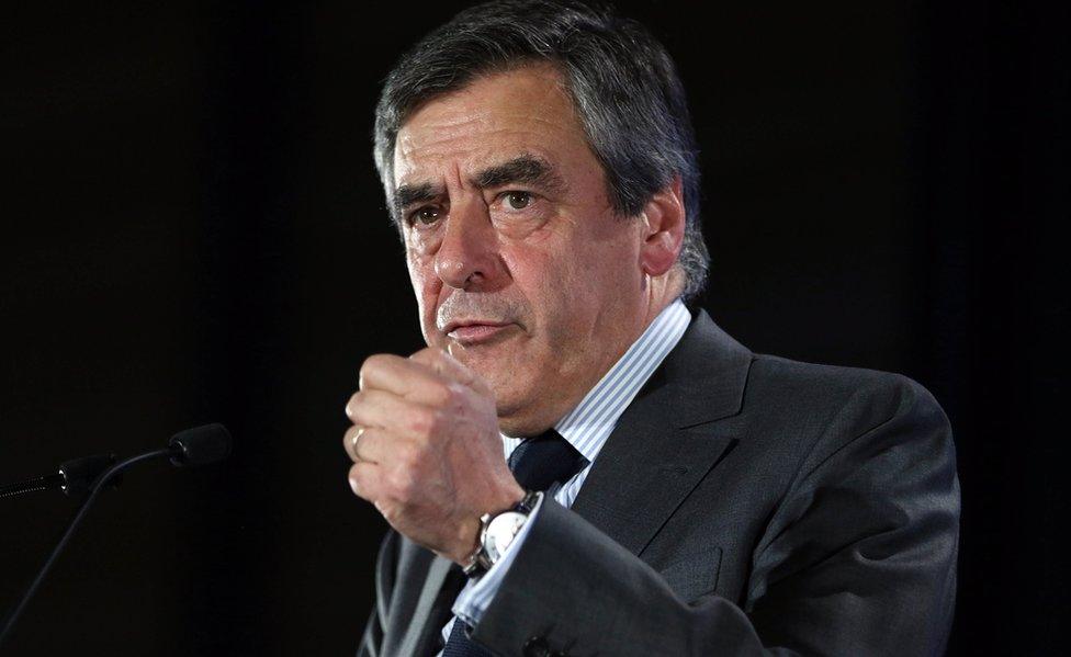 Francois Fillon gives a speech in Nantes on 27 March