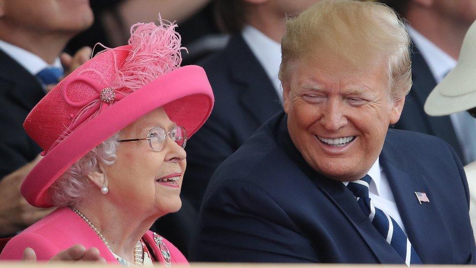 Queen Elizabeth II and US President Donald Trump during the commemorations for the 75th Anniversary of the D-Day landings at Southsea Common in Portsmouth 2019