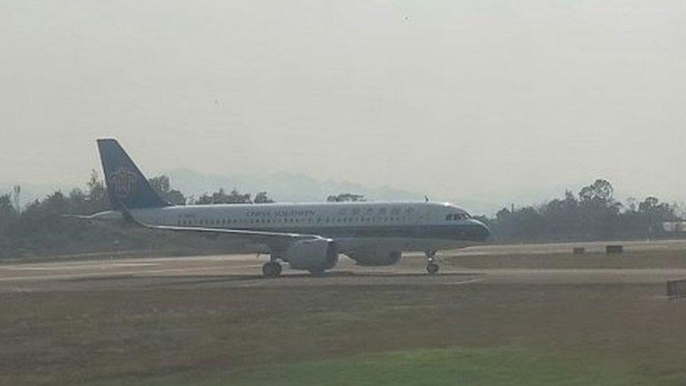 A plane leaving Mae Sot, on the border in Thailand, for China