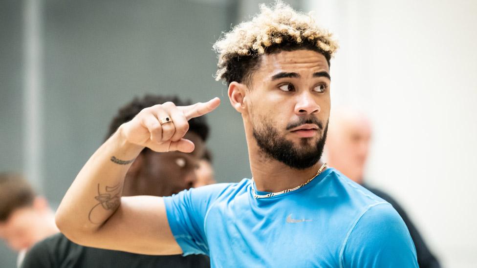 Darragh Hand as Marcus Rashford in rehearsals for Dear England at the National Theatre