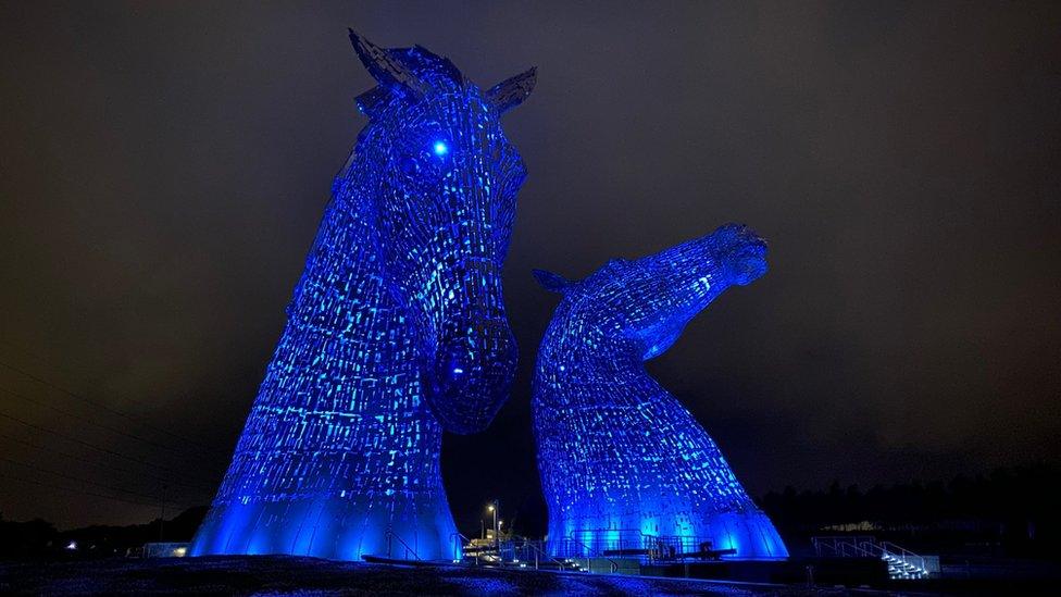 Kelpies in blue