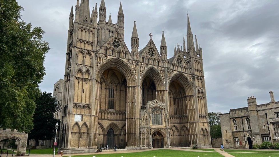 Exterior of west door at large stone-build cathedral