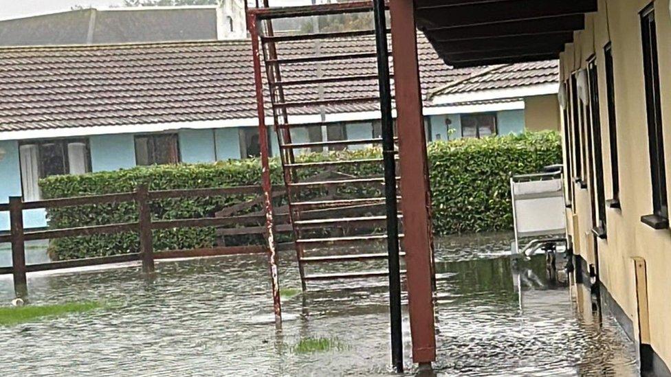 Flooded garden at Butlins