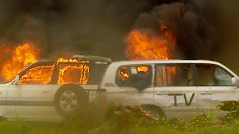 TV vehicles burning