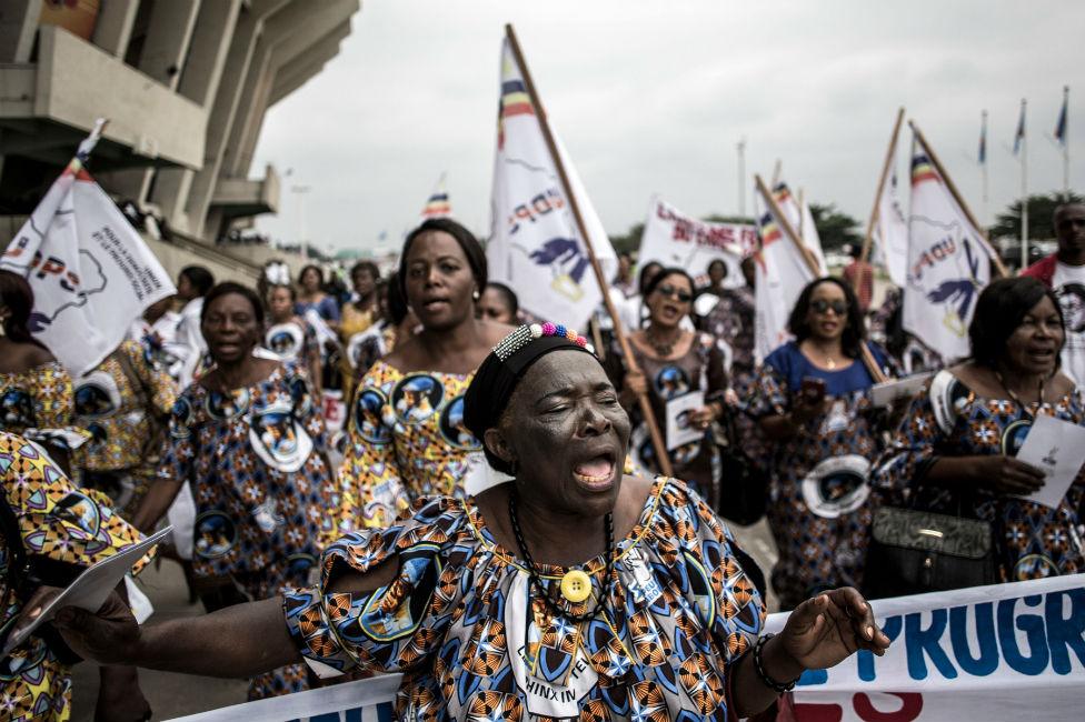 Supporters of former DR Congo Prime Minister and opposition leader Etienne Tshisekedi sing and dance ahead of his mourning ceremony.