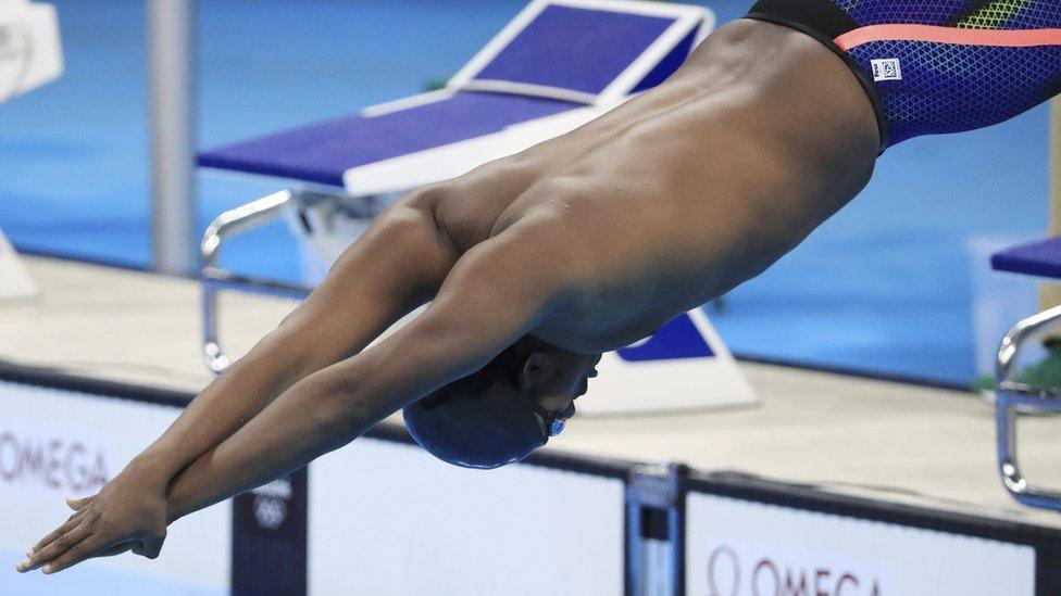 Robel Kiros Habt diving in to the pool in Rio - he looks less chubby in this shot