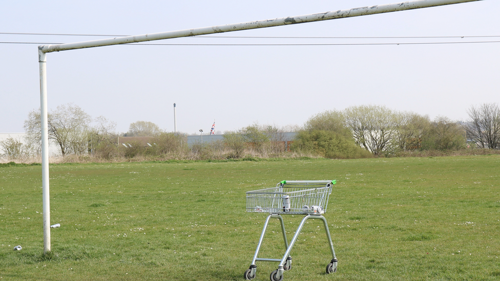 Kelly Hadley's goalposts and trolley