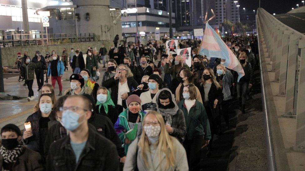 Protesters gather in Warsaw