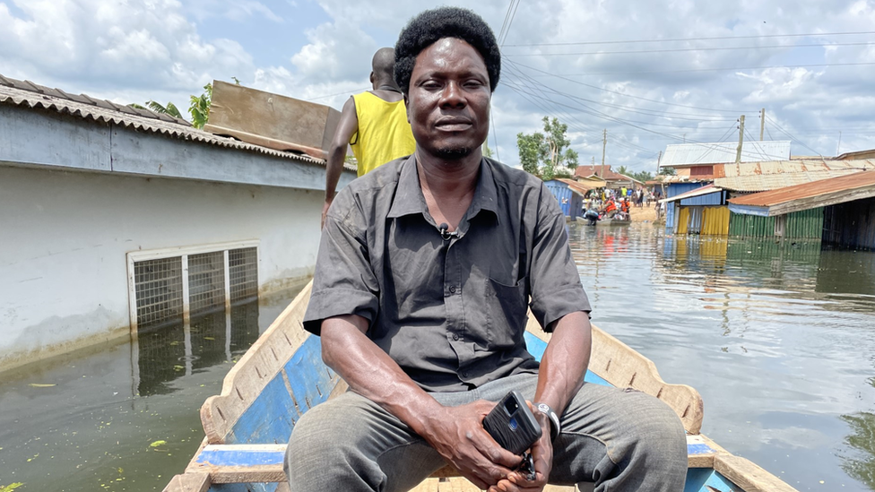 Ahorsu Amos Borlor on a boat