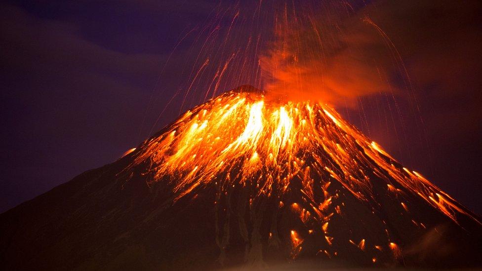 The Tungurahua volcano in Ecuador erupting in 2016