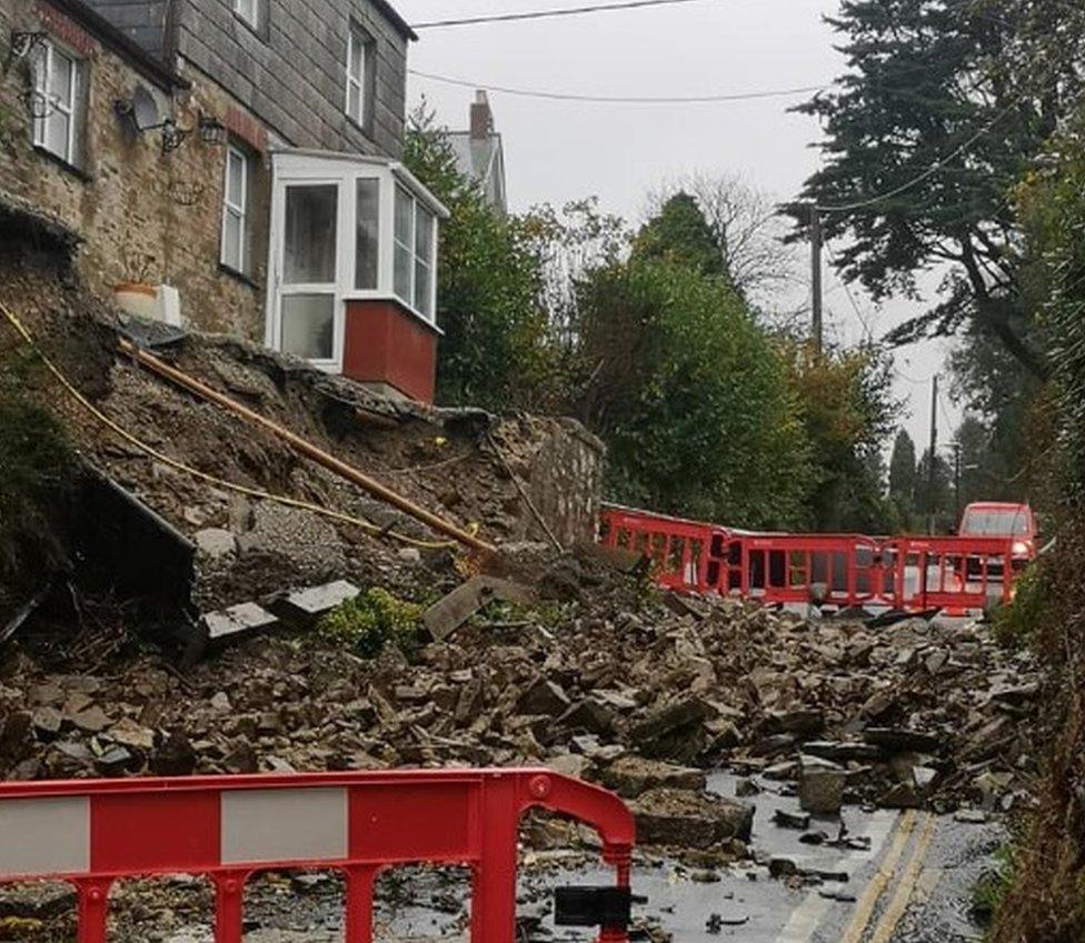 Landslide on Castle Road, Bodmin, Cornwall