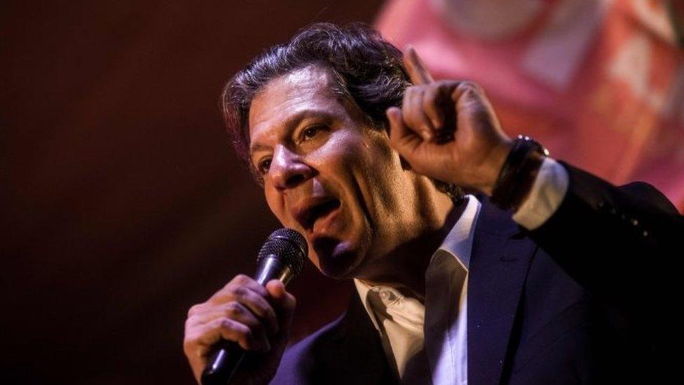 Workers' Party presidential candidate Fernando Haddad attends a rally at Cinelandia Square in Rio de Janeiro