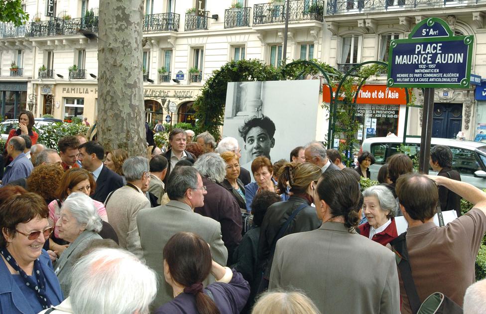 A square in Paris was named after Maurice Audin in 2004 (Josette can be seen to the right of the picture wearing a red jacket)