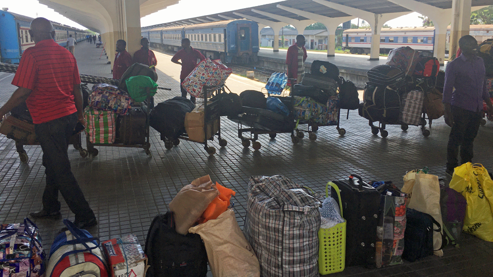 Luggage to be loaded on to the Tazara train at Dar es Salaam, Tanzania