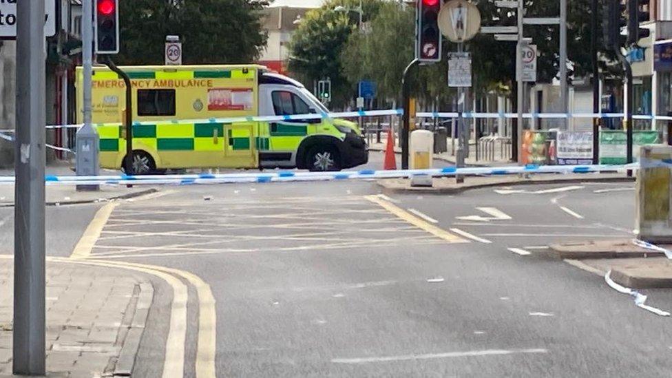 Ambulance next to police cordon in Clacton