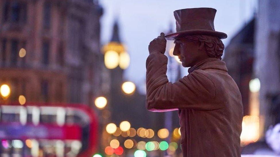 A chocolate sculpture of Timothée Chalamet as Willy Wonka