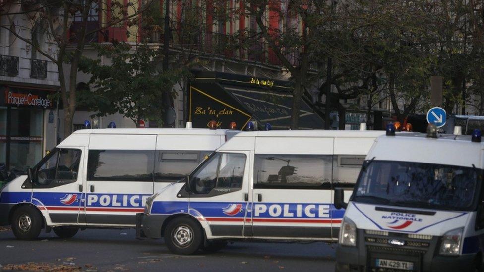 Police vans outside the Bataclan venue