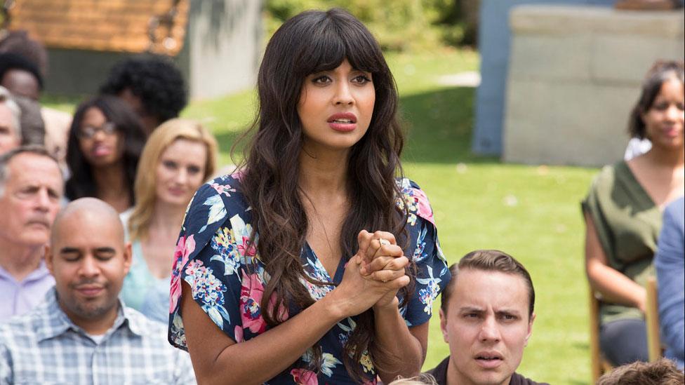 Jameela Jamil as Tahani on The Good Place