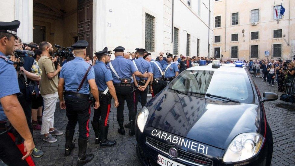 Carabinieri officers paid their respects to Mario Cerciello Rega at a church service in Rome, Italy