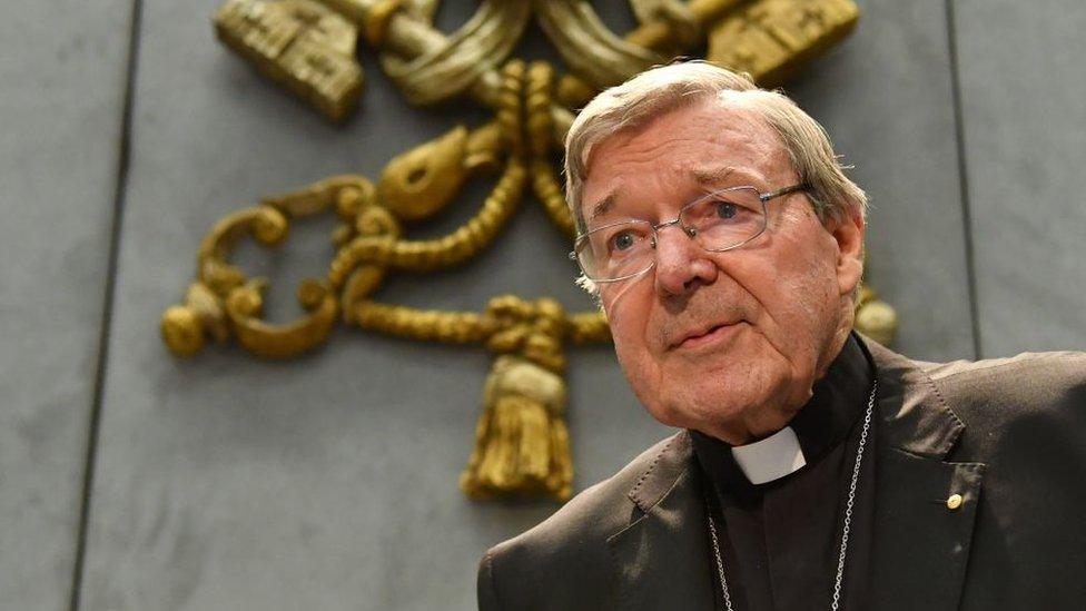 Australian Cardinal George Pell looks on as he makes a statement at the Holy See Press Office, Vatican city