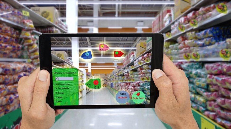 Augmented reality concept in supermarket