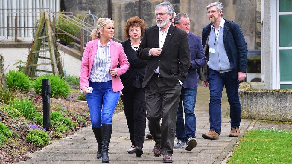 Michelle O'Neill, Gerry Adams and Sinn Féin colleagues