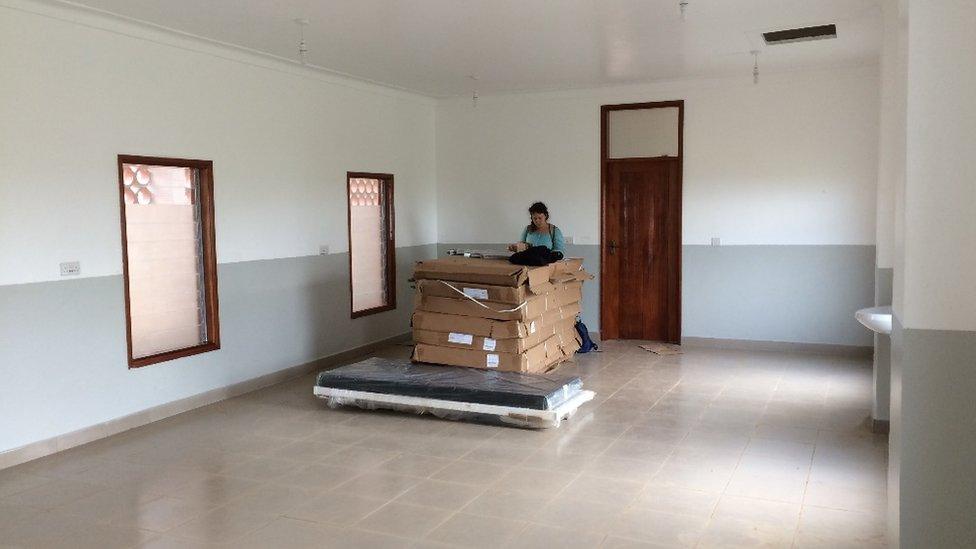 Flat-packed beds awaiting assembly on a newly-built ward at the maternity unit