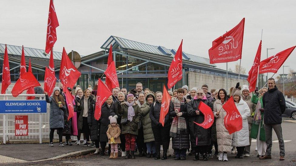 Members of Unison on the picket line outside Glenveagh School in November