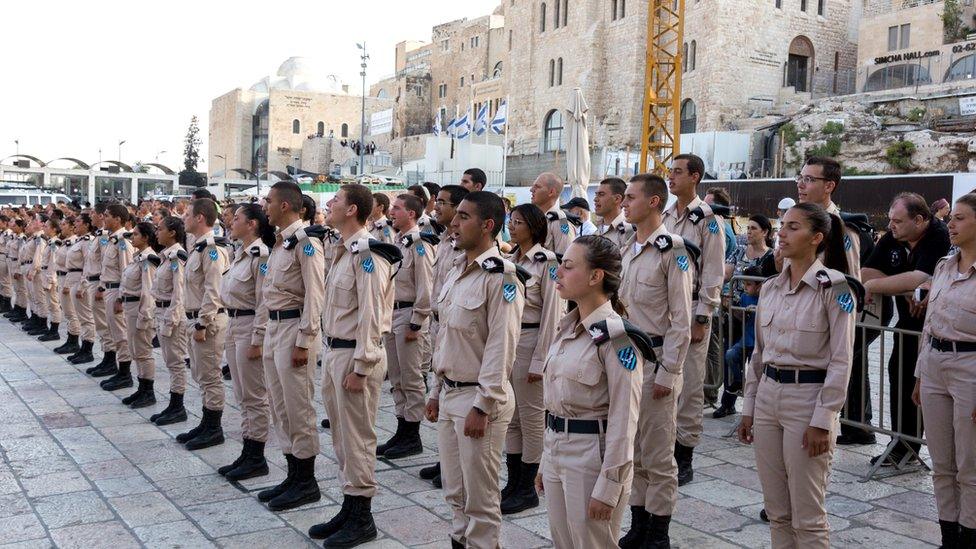 Israeli cadets at a swearing-in ceremony in Jerusalem.