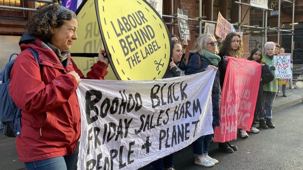 Protests outside Boohoo in Manchester