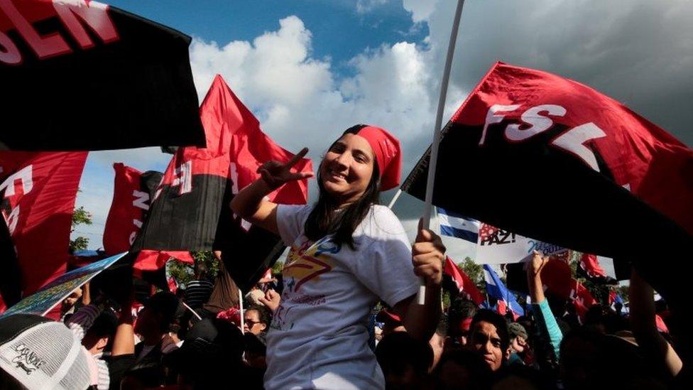 A supporter of Nicaraguan President Daniel Ortega takes part in an pro-government event