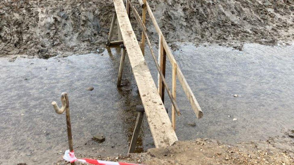 The makeshift bridge at Stiffkey