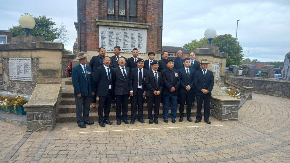 Gurkha veterans at Coalville clock tower