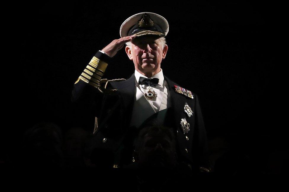 Prince of Wales takes the salute during the Royal Edinburgh Military Tattoo