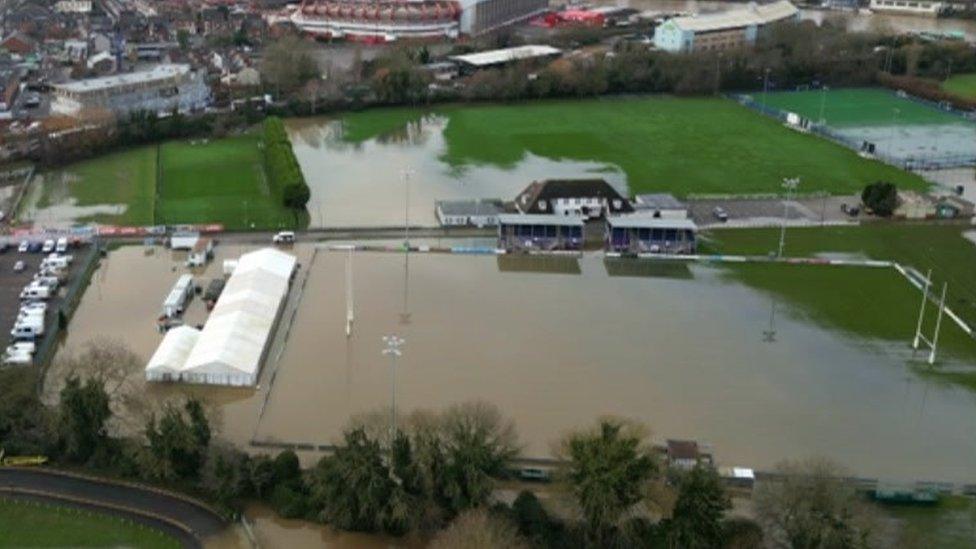 Nottingham Rugby Club submerged in floodwater